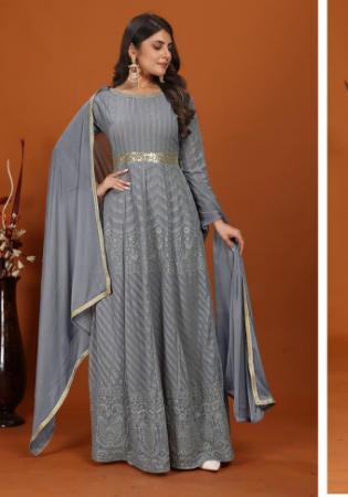 Picture of Elegant Georgette Light Slate Grey Readymade Gown