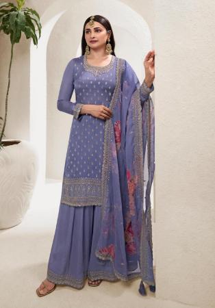 Picture of Chiffon Slate Grey Straight Cut Salwar Kameez