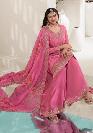 Picture of Chiffon Light Coral Straight Cut Salwar Kameez