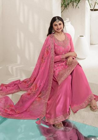 Picture of Chiffon Pale Violet Red Straight Cut Salwar Kameez