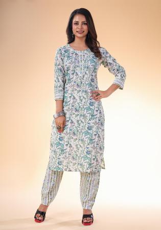 Picture of Alluring Cotton Azure Readymade Salwar Kameez