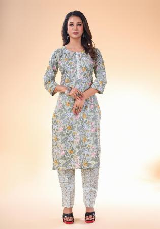 Picture of Cotton Light Slate Grey Readymade Salwar Kameez