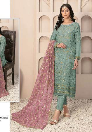 Picture of Georgette Dark Sea Green Straight Cut Salwar Kameez