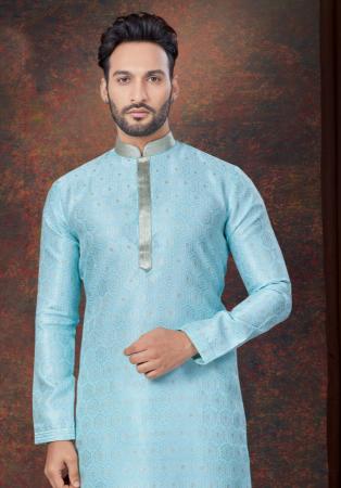 Picture of Well Formed Silk Light Blue Kurtas