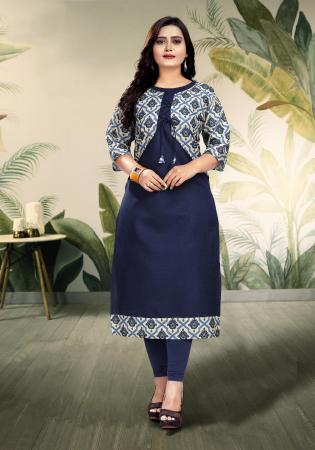 Picture of Sublime Cotton Navy Blue Kurtis & Tunic