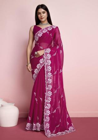 Picture of Graceful Chiffon Medium Violet Red Saree