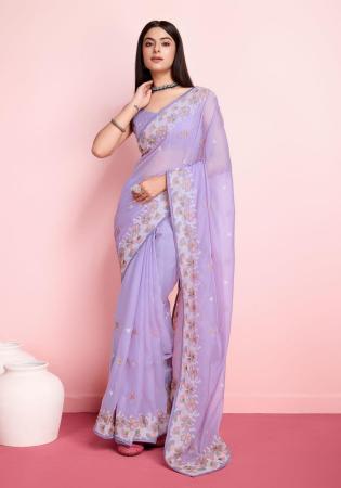 Picture of Ideal Organza Light Steel Blue Saree