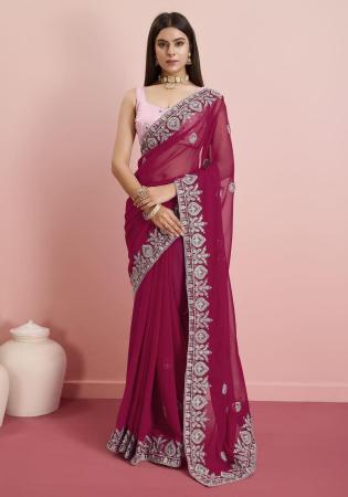 Picture of Sightly Georgette Deep Pink Saree