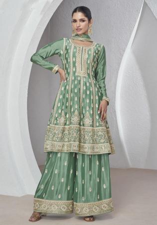 Picture of Elegant Silk Dark Sea Green Readymade Salwar Kameez