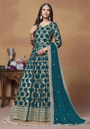 Picture of Pretty Chiffon Teal Anarkali Salwar Kameez