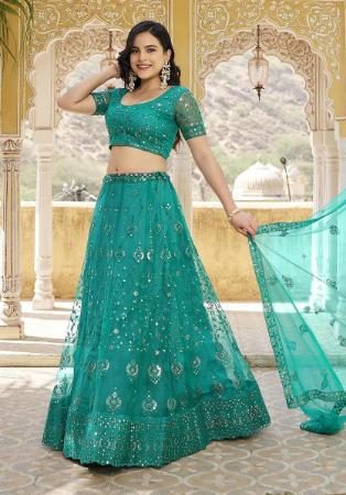 Picture of Excellent Net Dark Cyan Lehenga Choli