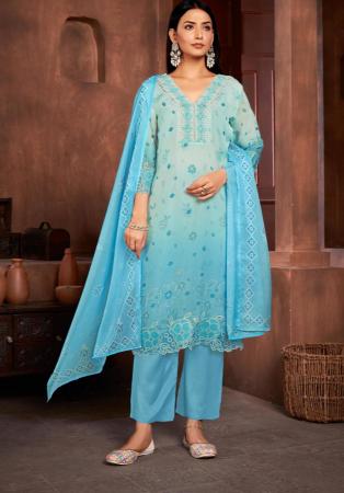 Picture of Organza Dark Sea Green Readymade Salwar Kameez