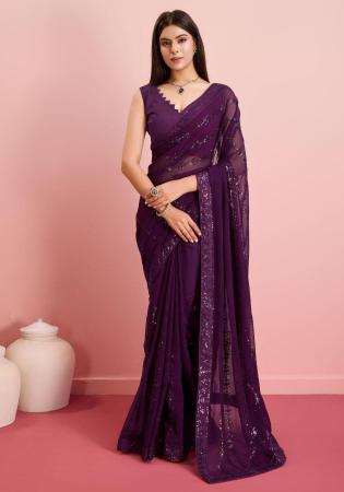 Picture of Marvelous Georgette Purple Saree