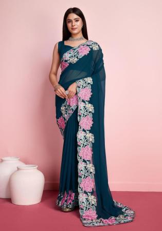 Picture of Shapely Georgette Navy Blue Saree