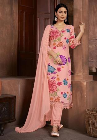 Picture of Grand Chiffon Light Salmon Readymade Salwar Kameez