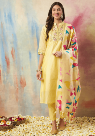 Picture of Appealing Chiffon Light Yellow Readymade Salwar Kameez