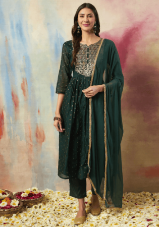 Picture of Cotton & Silk Sea Green Readymade Salwar Kameez