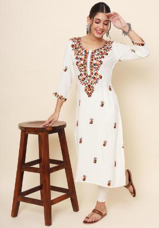 Picture of Wonderful Rayon White Kurtis & Tunic