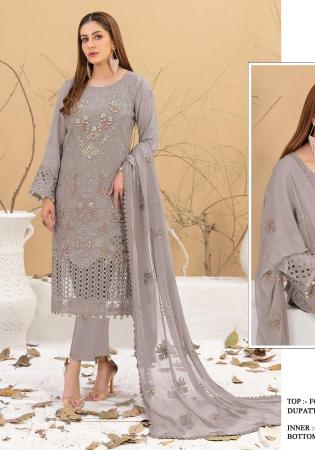 Picture of Charming Georgette Grey Straight Cut Salwar Kameez