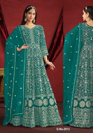 Picture of Wonderful Georgette Teal Anarkali Salwar Kameez