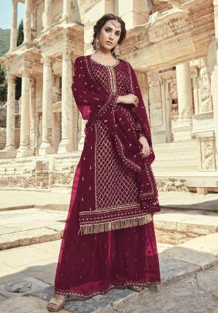 Picture of Georgette Saddle Brown Straight Cut Salwar Kameez