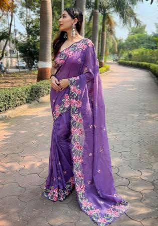 Picture of Pretty Organza Purple Saree