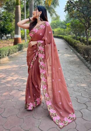 Picture of Beauteous Organza Saddle Brown Saree