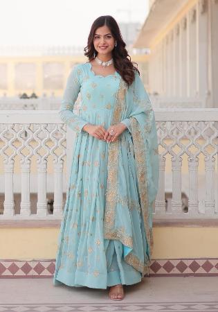 Picture of Wonderful Georgette Light Steel Blue Readymade Gown