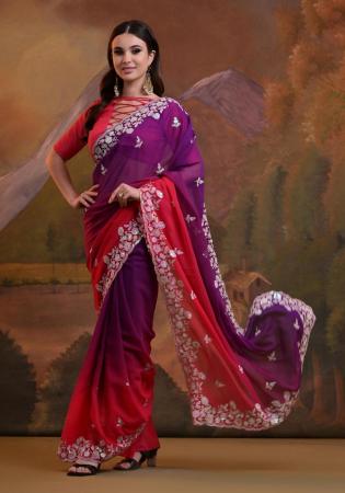 Picture of Graceful Georgette Medium Violet Red Saree