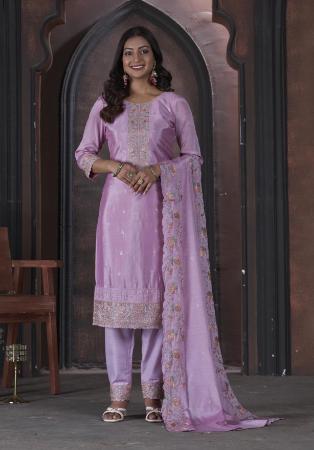 Picture of Chiffon Rosy Brown Straight Cut Salwar Kameez