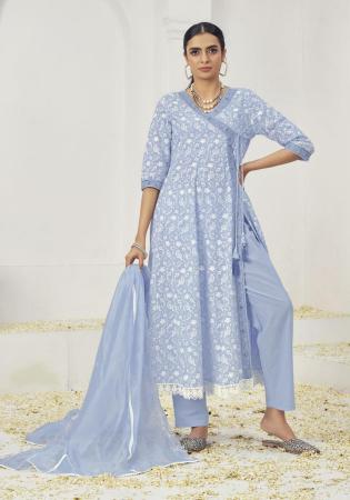 Picture of Cotton Light Steel Blue Readymade Salwar Kameez