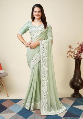 Picture of Lovely Georgette Dark Sea Green Saree