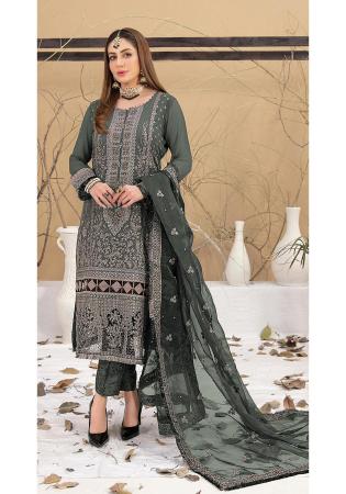 Picture of Georgette Sea Green Straight Cut Salwar Kameez