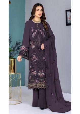 Picture of Georgette Medium Purple Straight Cut Salwar Kameez