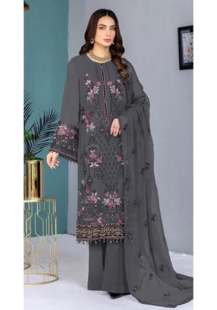 Picture of Georgette Slate Grey Straight Cut Salwar Kameez