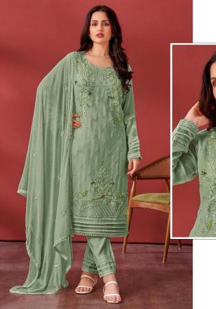 Picture of Georgette Dark Sea Green Straight Cut Salwar Kameez