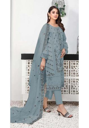 Picture of Georgette Light Slate Grey Straight Cut Salwar Kameez