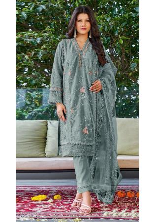 Picture of Georgette Light Slate Grey Straight Cut Salwar Kameez