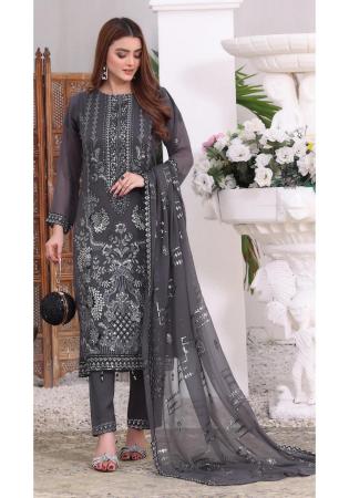 Picture of Georgette Dark Slate Grey Straight Cut Salwar Kameez