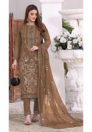 Picture of Georgette Dark Olive Green Straight Cut Salwar Kameez