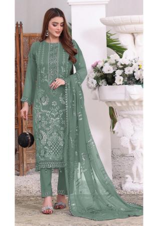 Picture of Georgette Sea Green Straight Cut Salwar Kameez