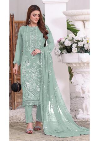 Picture of Georgette Dark Sea Green Straight Cut Salwar Kameez