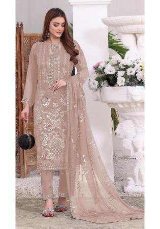 Picture of Georgette Light Salmon Straight Cut Salwar Kameez