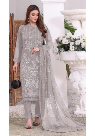 Picture of Beautiful Georgette Beige Straight Cut Salwar Kameez