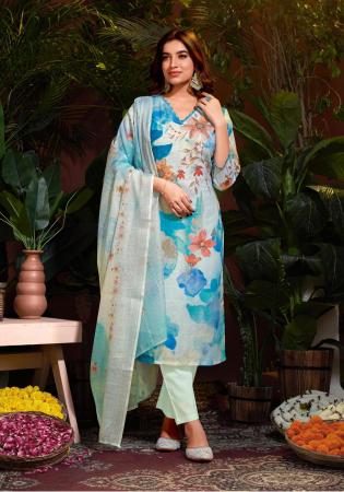 Picture of Exquisite Cotton Light Blue Readymade Salwar Kameez