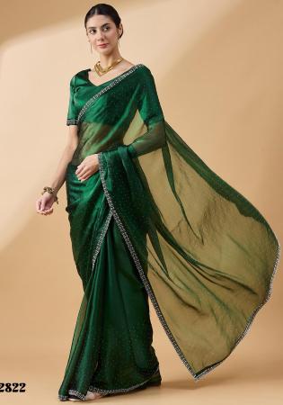 Picture of Gorgeous Organza Forest Green Saree