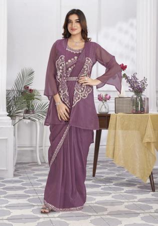 Picture of Shapely Georgette & Organza Rosy Brown Saree