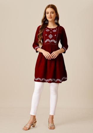 Picture of Well Formed Rayon Maroon Kurtis & Tunic