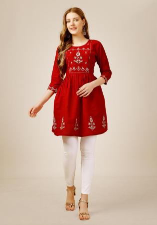 Picture of Beauteous Rayon Dark Red Kurtis & Tunic