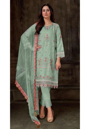 Picture of Georgette Dark Sea Green Straight Cut Salwar Kameez